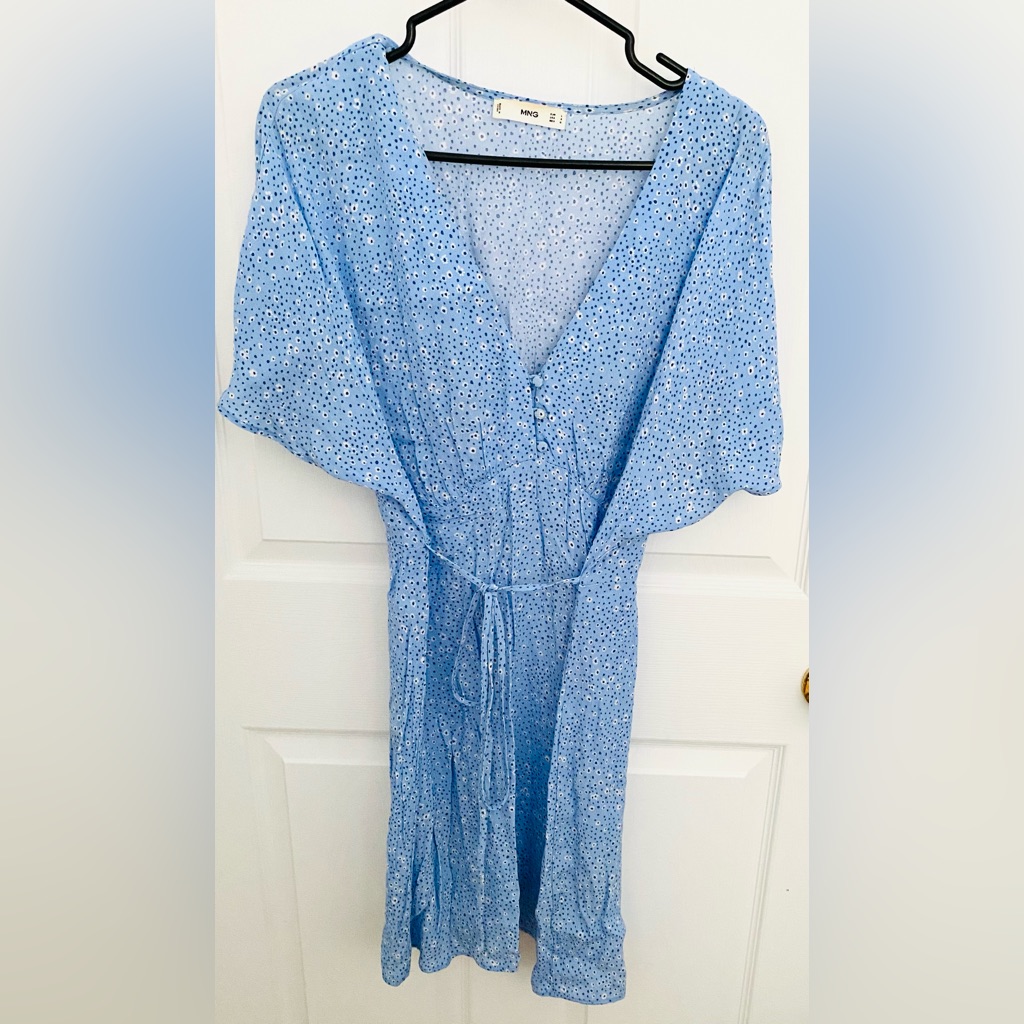Mango Light Blue Patterned Midi Dress